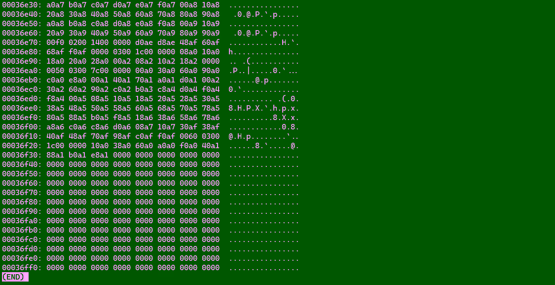 shell 中直接执行 xxd hello.exe 的结果（末尾）